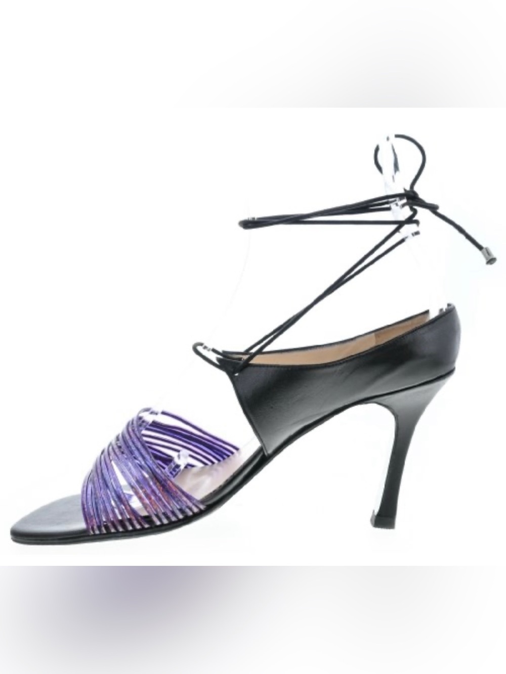 CHANEL Black Purple Tie Stiletto Heels 38 8